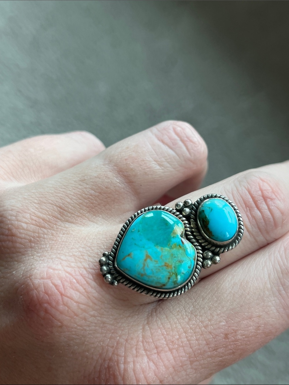 Sterling Silver Turquoise Heart & Oval Ring - Blue Turquoise